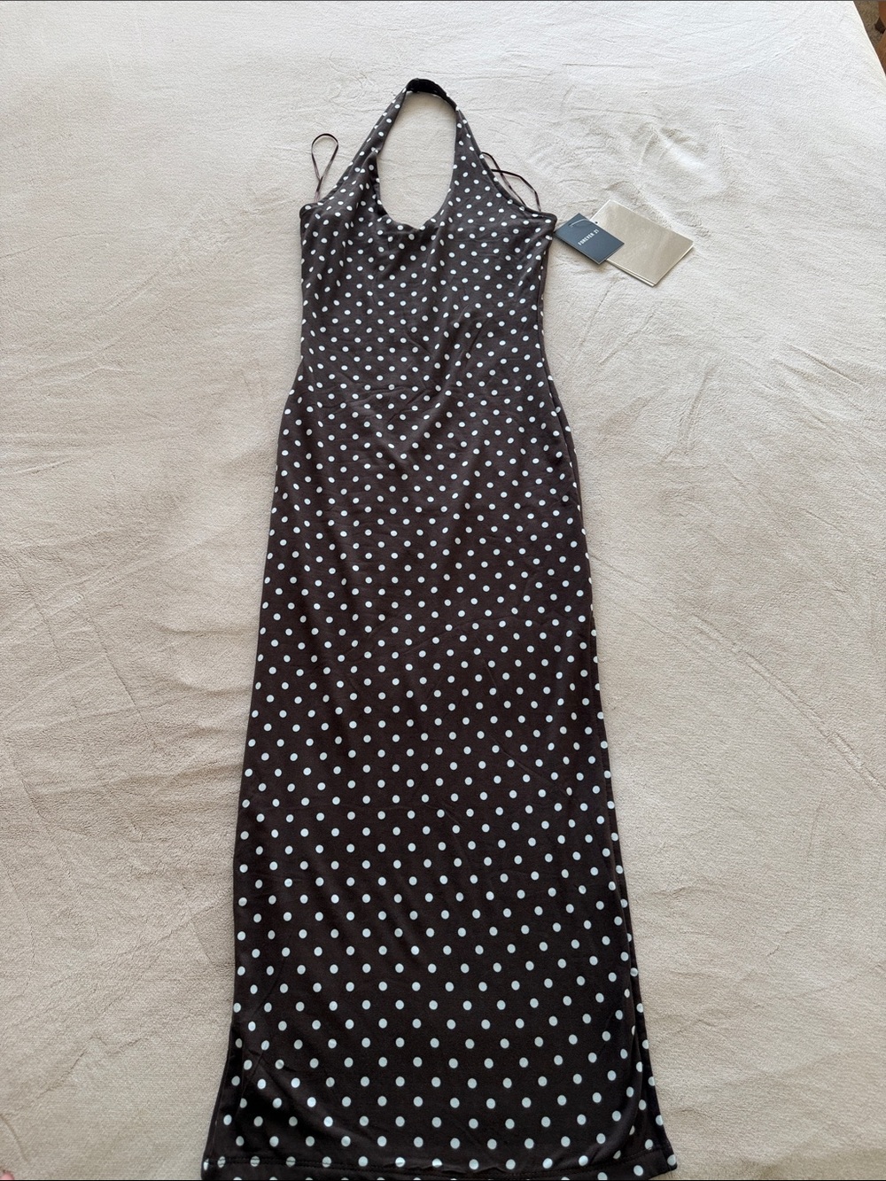 Forever 21 Brown and White Polka Dot Halter Maxi Dress